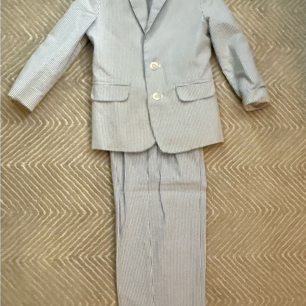 Classic Blue and White Striped searsucker suit